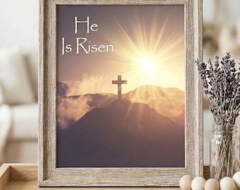 He Is Risen Digital Download Print | Christian Easter Wall Decor | 8x10 | Instant Download