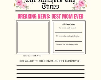Mother’s Day Newspaper Printable | Mom Gift from Kids | Mom's Day Activity | Mother’s Day Keepsake | Digital Download Worksheet
