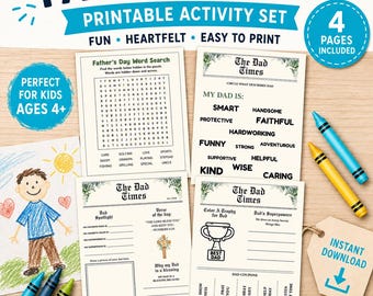 Christian Father’s Day Printable Activity Set for Kids | 4-Page Dad Gift Bundle with Bible Verse