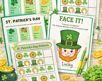 St. Patrick's Day Activity Printable Bundle | Digital Download | 10 Pages | Mazes | Handwriting | Pattern Recognition | Alphabet Completion