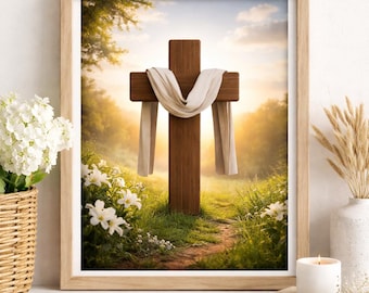 Easter Holy Cross in Field with Daffodils | Digital Download | Printable | 8x10 | Christian Faith