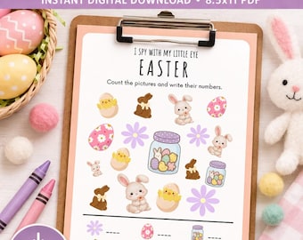 I Spy Easter Edition | Count and Write | Grades K-2 | Instant Download | Printable Worksheet | Homeschool Learning Fun | Spring Worksheets