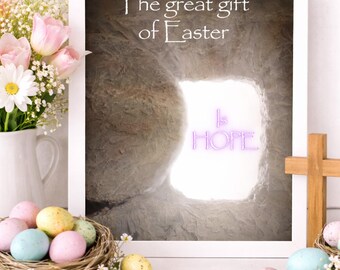Christian Easter Hope Digital Download Printable | Jesus Wall Décor | The Empty Tomb Religious Wall Hanging | Framable
