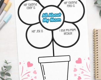 Mother's Day All About My Mom Printable Worksheet Activity for Kids | Keepsake Gift | Includes Blank Versions to Fill in Mom Alternative