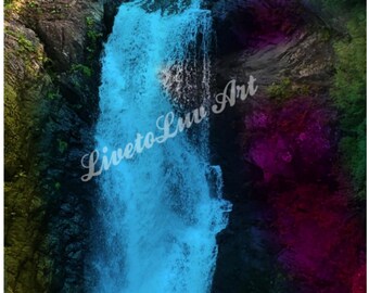 Beautiful Waterfall, Print Photo, Nature, Colorful, Wall Decor, Blue and Purple