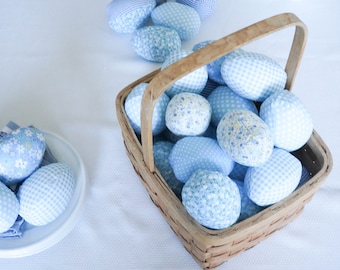Handmade Fabric Easter Eggs: Blue & White Farmhouse Bowl Fillers