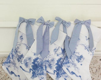 Blue Chinoiserie Christmas Stocking: Handmade Floral Holiday Decor