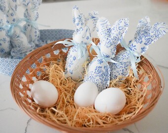 Stuffed Fabric Bunnies: Blue & White Easter Basket Decor