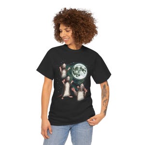 Three Possum Moon Shirt Funny 3 Opossum Howling at Moon Meme Tee Weird Cursed Animal Graphic T Shirt for Men Women Unisex