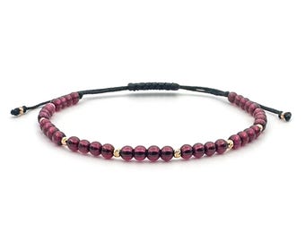 Garnet Gemstones Velar Bracelet with 2mm 14K Solid Gold, Real Gold Bracelet, Gift for Women, Thread Bracelet
