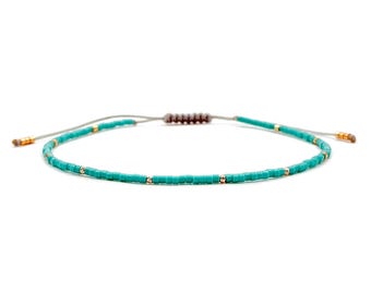 Miyuki Anklet Bracelet and 14K Gold Beads, Real Gold Bracelet, Gift for Women, Bead Bracelet, Thread