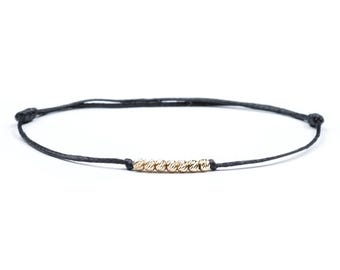 Velar Thread Bracelet with 2.5mm 14K Solid Gold Beads, Real Gold Bracelet, Gift for Men, String Bracelet