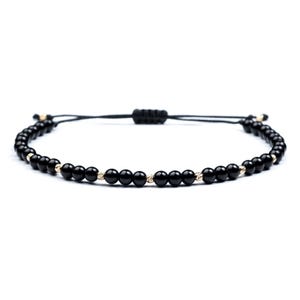 Onyx Beaded Bracelet: 14K Gold Accents, Adjustable Gemstone Jewelry