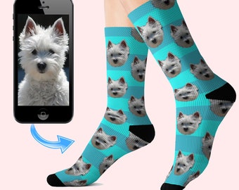 Custom socks, Photo socks, Personalized dog photo socks, Turquoise Printed socks, Custom Gift socks, Funky socks, Free shipping socks,