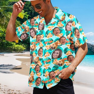 Custom Hawaiian Shirt With Face, Personalized Men Hawaiian Button Shirt, Vacation Gift, Valentine&#39;s Day gift, Father&#39;s Day Gift, Men Women