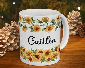 Custom Mug with Name, Personalized Sunflower Mug, Custom Name Coffee Mug, Personalized Gift for Her, Gift for Mom, Grandmother