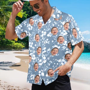 Custom Hawaiian Shirt With Face, Personalized Men Hawaiian Button Shirt, Vacation Gift, Valentine&#39;s Day gift, Father&#39;s Day Gift, Men Women