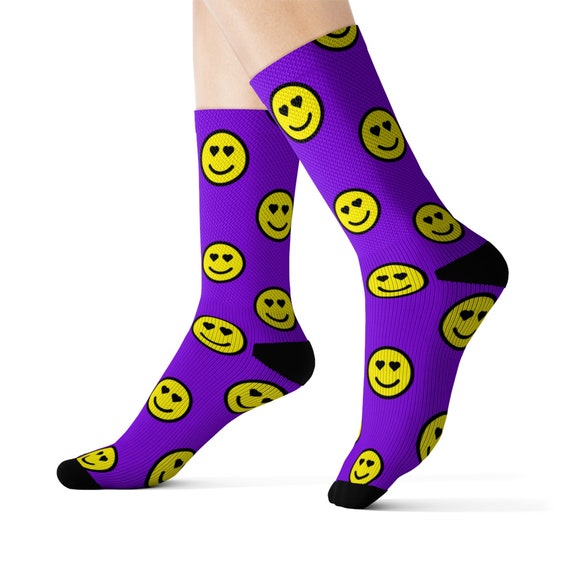 Purple Smiley Face Socks Free Shipping Socks Funky Socks - Etsy