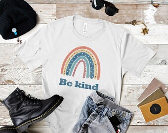 Be Kind Shirt, Comfort Colors Rainbow T-Shirt, Kindness Tee, Teacher Gift Shirt Motivational Shirt, Vintage Shirt, Retro Boho Be Kind Tshirt