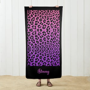 Personalized Beach Towel with Name, Leopard print Custom Towel, Customized Beach Towel, Personalized with Name, Bachelorette party Gift,