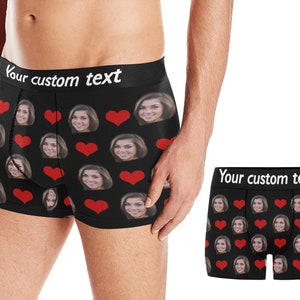 Personalized boxer briefs with custom waistband,  custom face underwear, Men's underwear Photo Boxer Briefs, Valentine's Day gift for him
