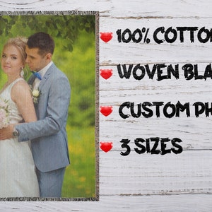 Personalisierte Foto gewebte Decke, benutzerdefinierte Tapisserie gewebter Baumwollüberwurf, gewebte Baumwolldecke, personalisiertes Geschenk, Housewarminggeschenk