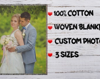 Personalized Photo Woven Blanket, Custom Cotton Throw