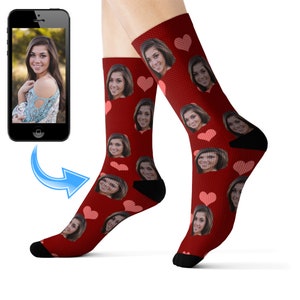 Custom face socks, Custom Photo socks, Personalized Mother's Day gift, Valentine's day gift for him, Christmas gift, Red