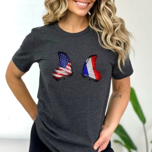 French flag tshirt, France American Flag shirt, Butterfly t-shirt, Patriot tee, Statement Tshirt, 4th July t-shirt