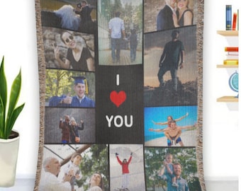 Personalized Photo Woven Blanket, Custom Tapestry Collage Woven Cotton Throw, Woven Cotton Blanket, Personalized gift, Housewarming Gift