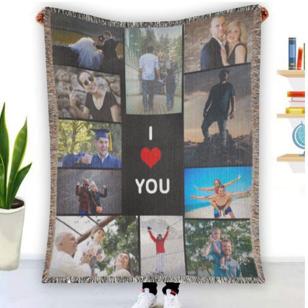 Personalized Photo Woven Blanket, Custom Tapestry Collage Woven Cotton Throw, Woven Cotton Blanket, Personalized gift, Housewarming Gift