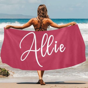 Personalized Beach Towel with Name, Custom Name Magenta Beach Towel, Girls Beach Towel, Custom Beach Towel, Bridesmaid Gift, Spring Break