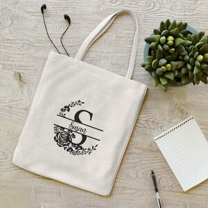 Personalized Cotton Canvas Tote Bag: Boho Floral Monogram
