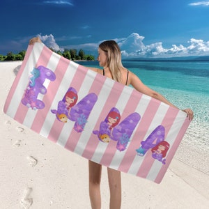 Personalized Beach Towel with Name, Mermaid Letters Custom Name Summer Beach Towel, Girls Beach Towel, Bridesmaid Gift, Spring Break