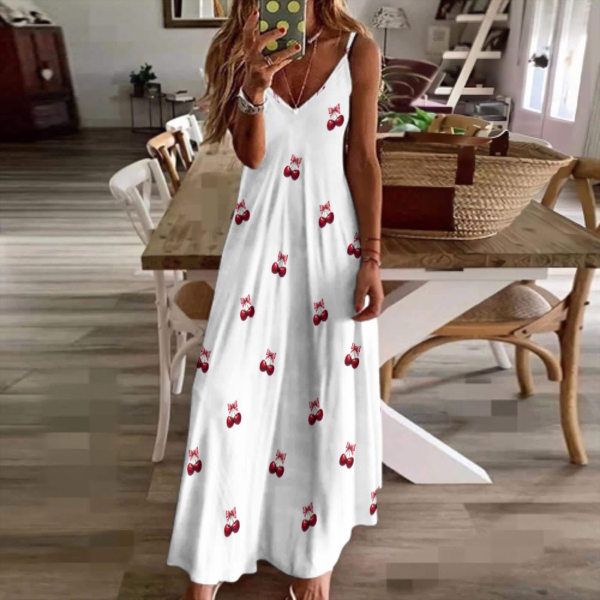 long flowy spaghetti strap dress PRETTYGARDEN Women's Smocked Maxi Dresses Beach Sundress Casual Spaghe main image 1