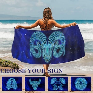 Sterrenbeelden strandlaken, horoscoop aangepast vakantiecadeau, vissen, Tweelingen Ram Leeuw strandlaken, cadeau bruidsmeisje, voorjaarsvakantie, zomercadeau
