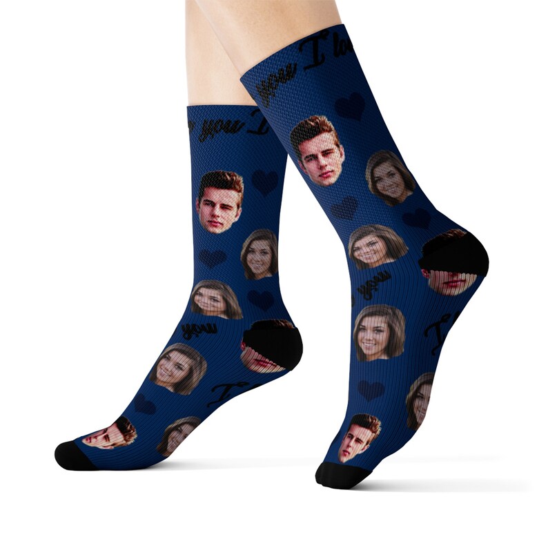 Custom face socks, Custom Photo socks, Personalized Mother's Day gift, Valentine's day gift for him, Christmas gift, Blue