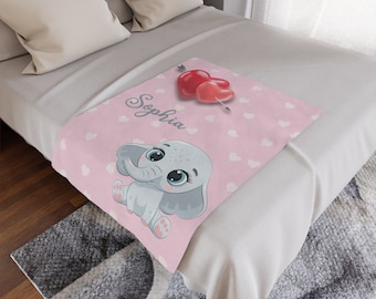 Custom name Baby Blanket with name Fleece personalized baby girl blanket, personalized baby blanket elephant baby girl blanket personalized