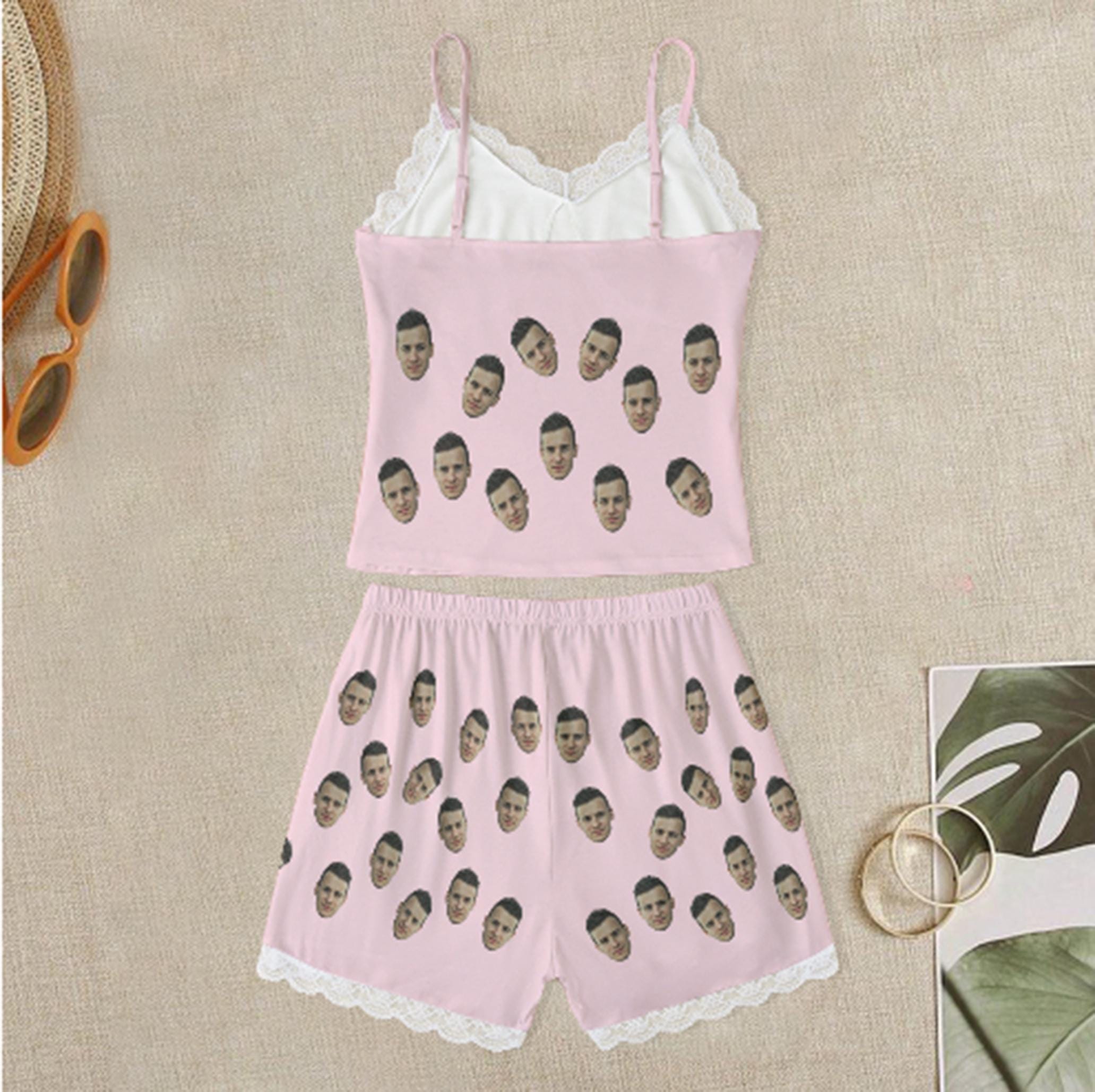 Personalisierte Pyjamas LCMAIT | V-Ausschnitt Kurzarm-Set Mit Eigenem Druck