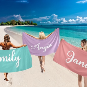 Personalized Beach Towel with Name, Comfort Colors Summer Beach Towel, Custom Vacation Gift, Bridesmaid Gift, Spring Break, Summer Gift