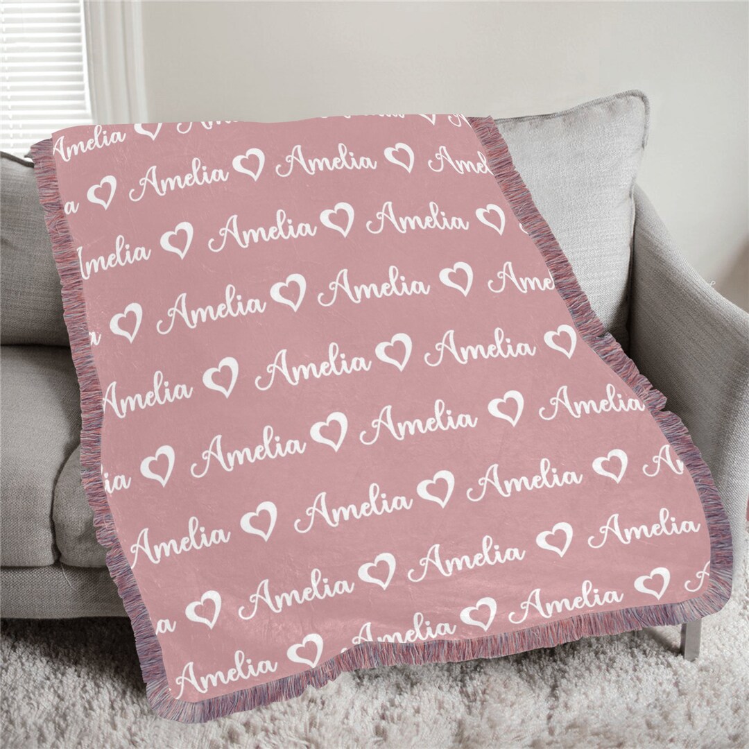 Personalized Fringe Blanket, Custom Name Throw Blanket, Personalized