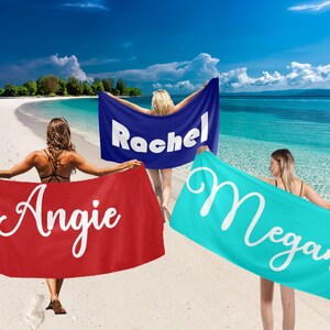 Gepersonaliseerde strandhanddoek met naam, zomer strandhanddoek, meisjes strandhanddoek, jongens strandhanddoek, bruidsmeisje cadeau, voorjaarsvakantie