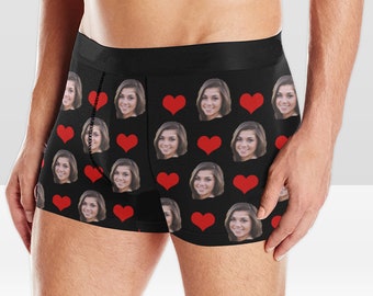 Calzoncillos bóxer personalizados, ropa interior facial personalizada, ropa interior para hombre, calzoncillos bóxer fotográficos, regalo de San Valentín para él/marido, regalo de boda,