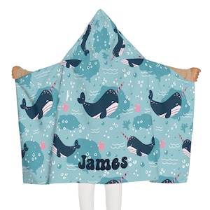 Personalized Boys Hooded Towel with Name, Whale Custom Name Summer Beach Towel, Boys Hooded Towel, Boys Gift