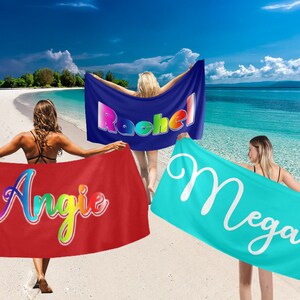Gepersonaliseerde strandhanddoek met naam, zomer strandhanddoek, meisjes strandhanddoek, jongens strandhanddoek, bruidsmeisje cadeau, voorjaarsvakantie