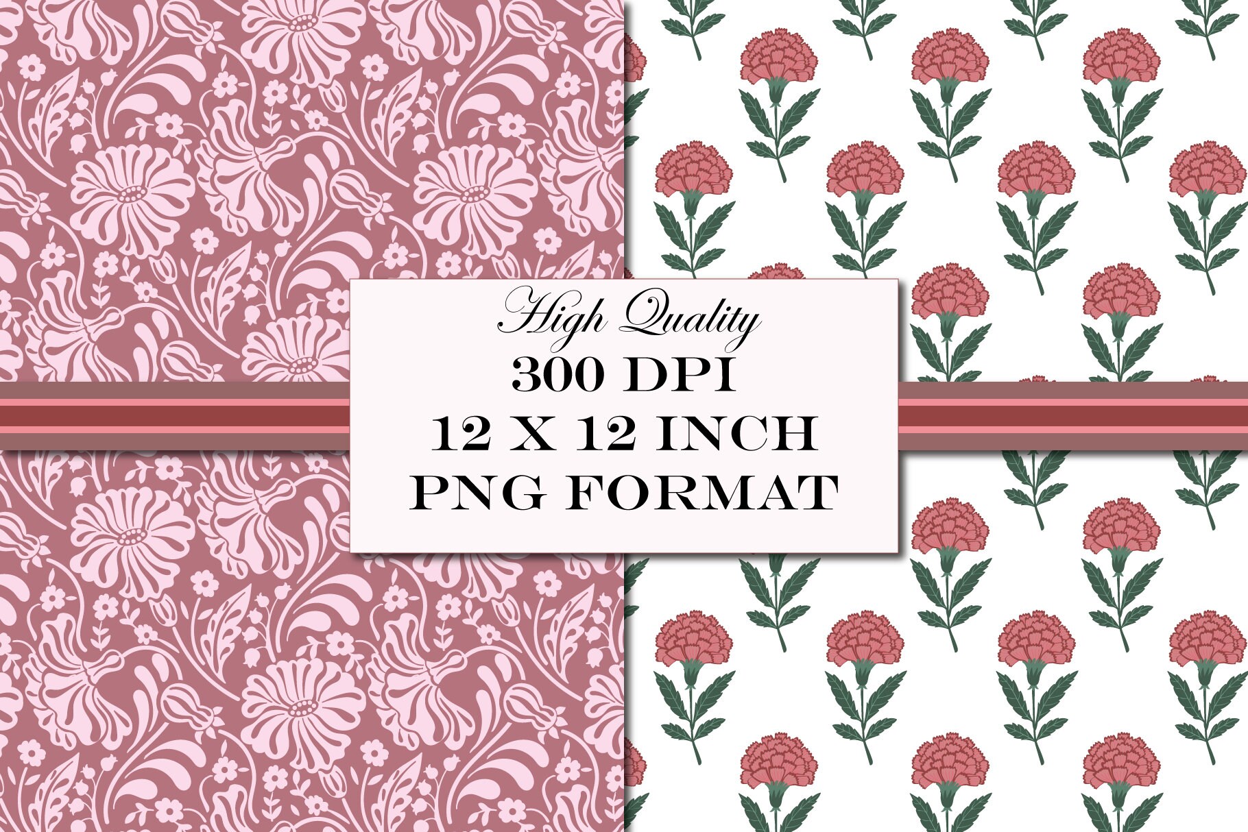 Boho Floral Digital Paper: Rose & Lilac Block Print Patterns (digital ...