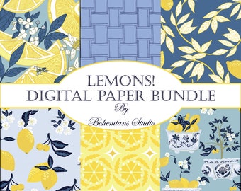 Zitrone Muster Digitales Papier: Boho Scrapbook Set (digitaler Download)