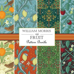 Carta digitale William Morris, Carta digitale con motivo di frutta, Modello di ripetizione senza soluzione di continuità, Carta digitale in stile Art Nouveau, Modello ad albero