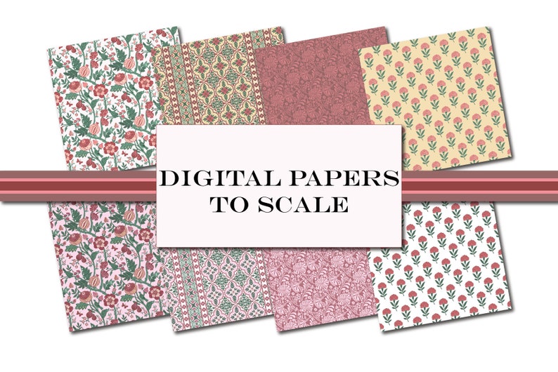 Boho Floral Digital Paper: Rose & Lilac Block Print Patterns (digital ...