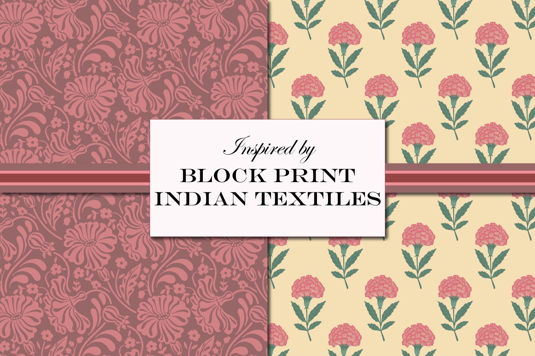 Boho Floral Digital Paper: Rose & Lilac Block Print Patterns (digital ...